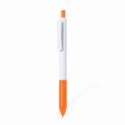 White and orange retractable ballpoint pen with a white clip on a plain white background.