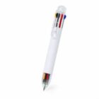 A white multi-color ballpoint pen with several ink options visible inside.