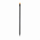 A black pencil with an eraser on a white background.