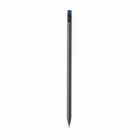 Gray pencil with a blue eraser on a white background.