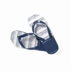 Navy and white flip-flops with diagonal stripe pattern on a white background.