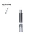 Sleek silver aluminum pepper grinder with transparent center section.