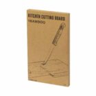 Brown box labeled Kitchen Cutting Board Bamboo with a knife illustration on it.