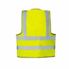 Bright yellow safety vest with reflective silver stripes, shown from the back.