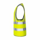 Neon yellow safety vest with silver reflective stripes, displayed on a plain white background.