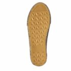 Yellow rubber shoe sole with a zigzag tread pattern, viewed from the bottom.