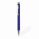 Blue ballpoint pen with a silver clip and tip on a white background.