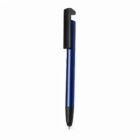 Blue pen with a black clip and tip, displayed on a plain white background.