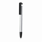 A black and silver ballpoint pen with a clip, placed on a white background.