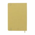 Closed beige notebook with rounded corners, elastic bands, and a ribbon bookmark.