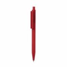 Red retractable ballpoint pen with a clip, shown vertically on a white background.