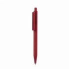 A red retractable ballpoint pen on a white background.