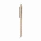 Beige, eco-friendly ballpoint pen with a clip, shown on a white background.