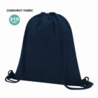 Navy blue corduroy drawstring bag with 210 GSM text on a white background.