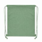 Green drawstring backpack with cords on both sides, displayed flat on a white background.