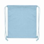Light blue drawstring bag with thin cords, displayed on a white background.