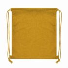 Yellow drawstring bag with cords on both sides, displayed against a white background.