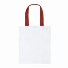 A plain white tote bag with red handles, shown on a white background.