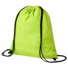 Bright green drawstring backpack with black strings, shown against a white background.