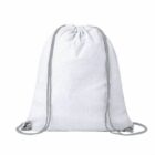 Light gray drawstring backpack with matching gray cords against a white background.