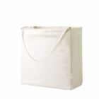 Plain white reusable tote bag with a single strap, standing upright on a white background.