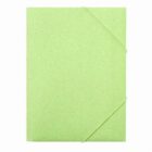 Light green folder with elastic bands on the top right and bottom right corners.