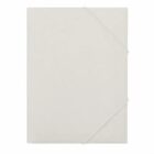 Closed plain white folder with an elastic band around the right corners.