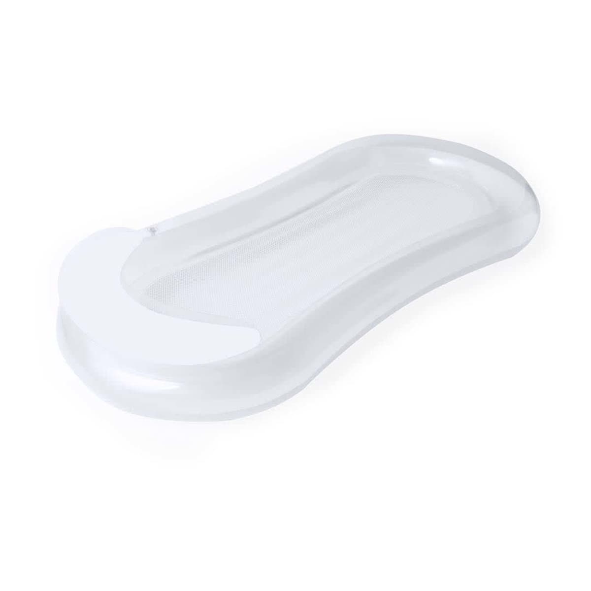 Clear inflatable pool float with a mesh center on a white background.