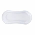 White mesh baby bath support with curved edges on a plain background.