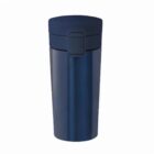 Dark blue travel mug with a lid and a latch, shown on a plain white background.