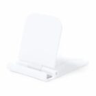 White, foldable plastic phone or tablet stand on a plain white background.
