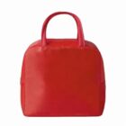 A plain red handbag with two short handles, shown against a white background.
