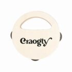 Round tambourine with a handle and Eraogty text printed on the front.