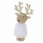 Wooden reindeer figure with large antlers and a white, fuzzy body.