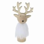Wooden reindeer figurine with antlers, round nose, and a white fluffy body.