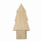 A wooden block shaped like a simple pine tree on a white background.