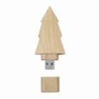 Wooden USB drive shaped like a pine tree with the cap removed and placed below.