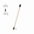 White pen with black tip and eraser, labeled eternal writing, made from recycled milk carton.