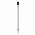 White mechanical pencil with a black grip and a clear cap on a white background.