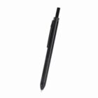 A black retractable ballpoint pen on a white background.