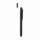 Black pen with a textured grip and a removed cap, shown on a white background.