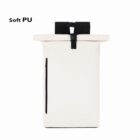 White rectangular backpack with black accents and a Soft PU label on the top left.
