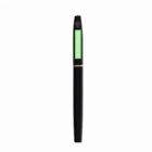 A black pen with a green rectangular label on its cap, shown against a white background.