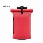 Red roll-top backpack with front zipper pocket, labeled Soft PU on a white background.