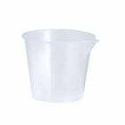 Clear plastic measuring cup with a spout, on a white background.