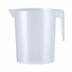 Clear plastic measuring jug with handle and measurement markings on the side.