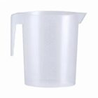 Clear plastic measuring jug with a handle and spout, marked with measurement lines.