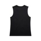 A plain black sleeveless tank top shown from the back on a white background.