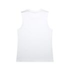 Sleeveless white tank top laid flat on a white background, viewed from the back.