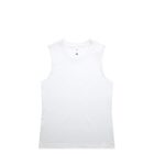 Sleeveless white tank top laid flat on a white background.